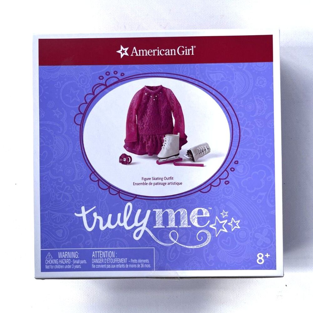 American Girl Truly Me Figure Skating Outfit Magenta Leotard Dress Ice Skates
